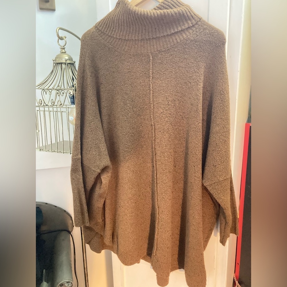 Time & Tru 3/4 Sleeve Oversized Turtleneck Sweater